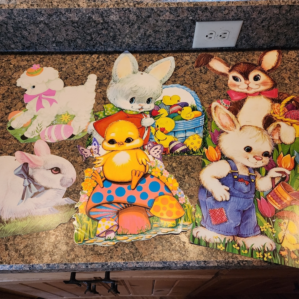 Vintage 1977 Easter Animal Cutouts - Colorful Spring Decor, Set of 6